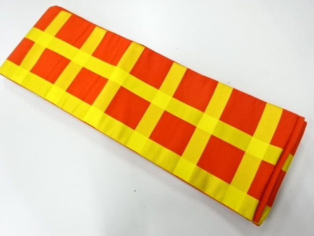 本場筑前博多格子模様織出し半幅帯